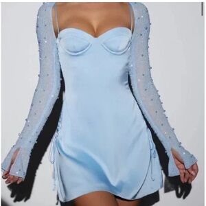 Elegant Blue Beaded Dress